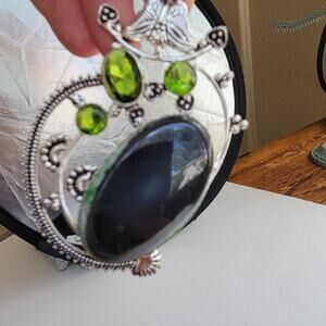 Elegant Peridot Green Gemstone Pendant Necklace  - 20 Inch Chain